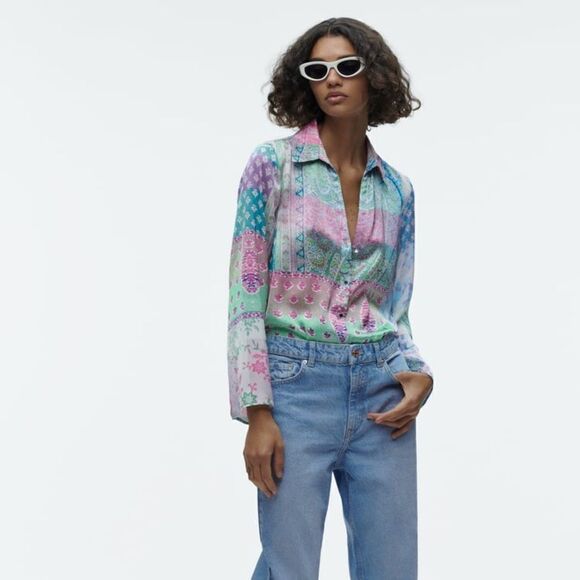 ZARA PATCHWORK PRINTED SHIRT MULTICOLORED - Picture 9 of 9